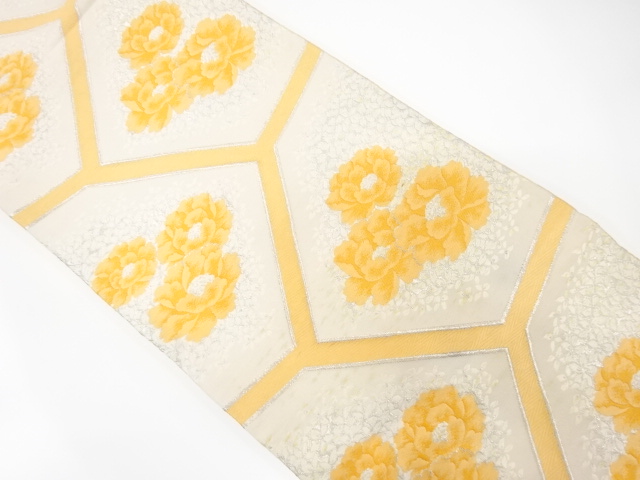 アンティーク　石畳みに草花模様織り出し袋帯（材料）